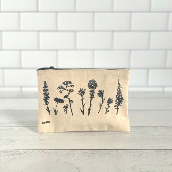 Wildflower Sketch Cotton Zipper Pouch