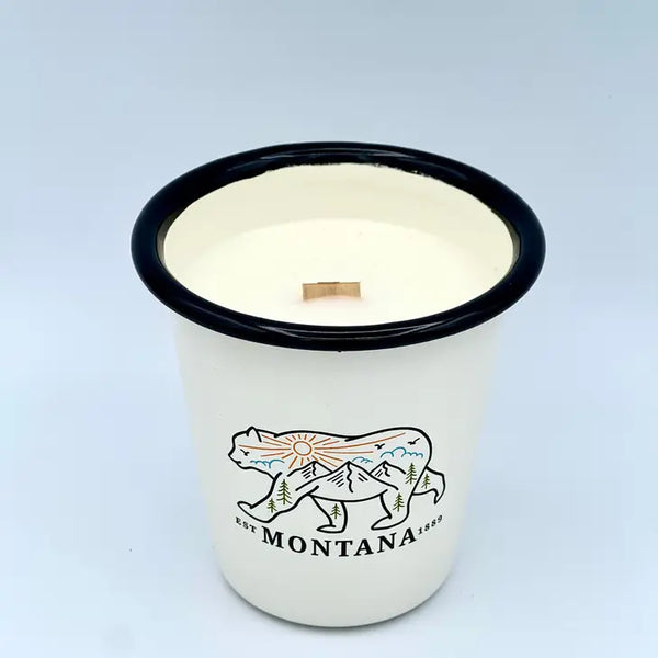 Unique! Reusable Enamel Cup Candle - Montana Bear