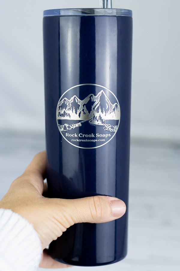 Rock Creek Soaps Logo Navy Blue Tumbler with Straw