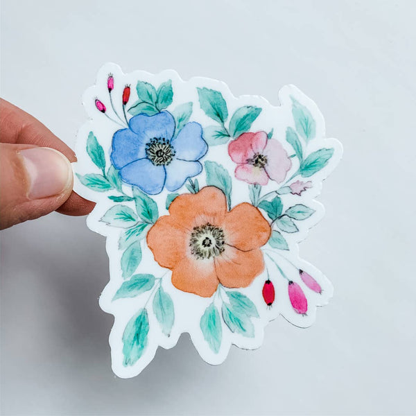 Watercolor Floral Trio Sticker | Orange Blue