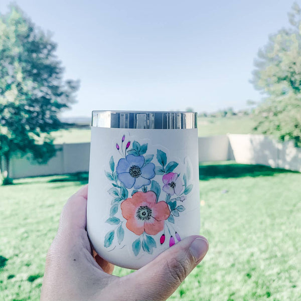 Watercolor Floral Trio Sticker | Orange Blue
