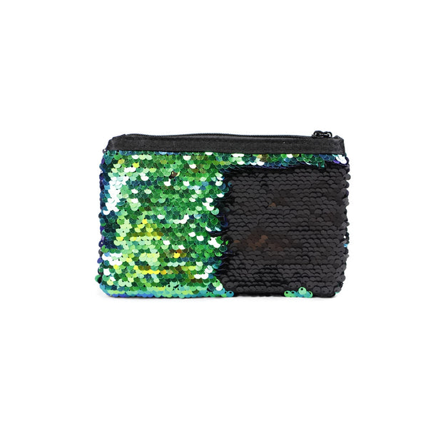 Blue, Green, Black, Sequin Small Zipper Pouch