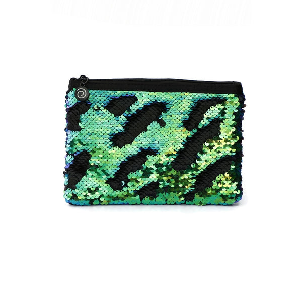 Blue, Green, Black, Sequin zipper pouch