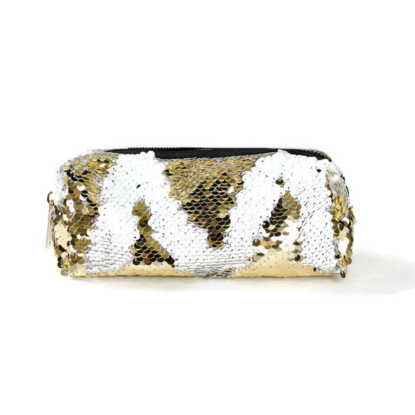 Gold & White Sequin Cosmetic Pouch